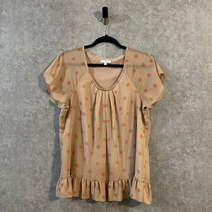 Gap Polka Dot Ruffle Hem Nude Rose Chiffon Blouse Flutter Sleeve